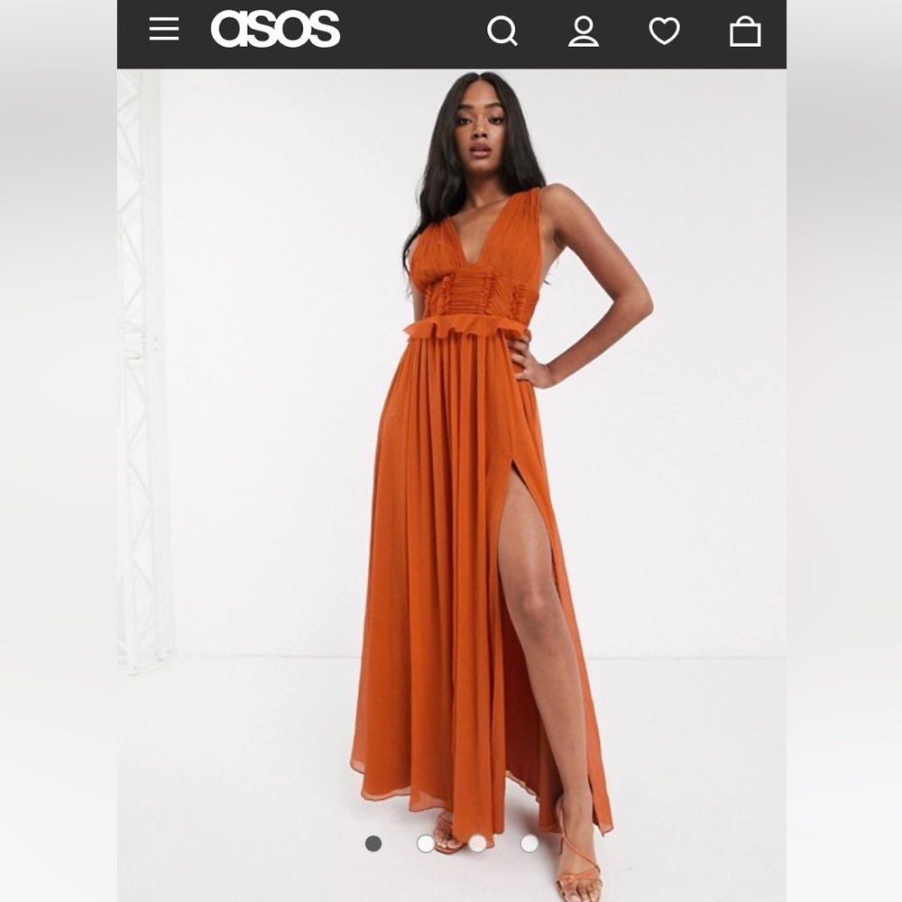 ASOS Design burnt orange pleat bodice formal chiffon dress Size 4